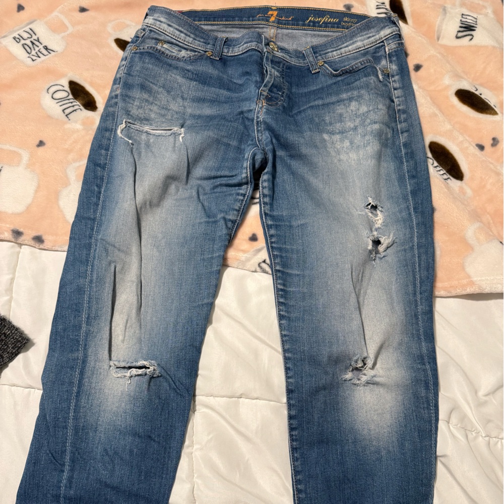 7 For All Mankind Light Blue Ripped Skinny Jeans